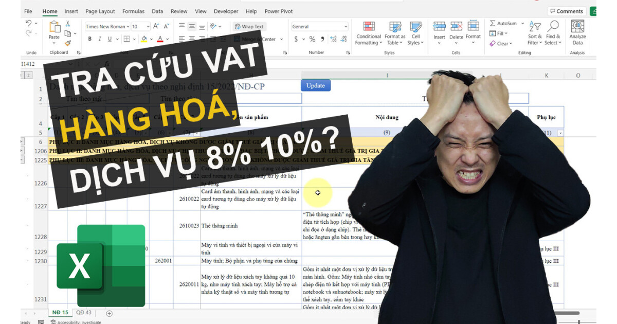 File mẫu: Tra cứu thuế GTGT bằng file Excel theo Quyết định 15/2022/NĐ-CP