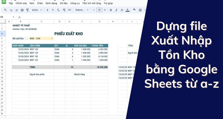 Xây dựng file xuất nhập tồn kho bằng Google Sheets đơn giản từ A-Z