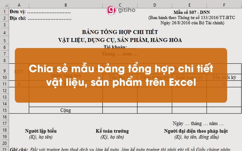 Chia sẻ mẫu bảng tổng hợp chi tiết vật liệu, dụng cụ trên Excel