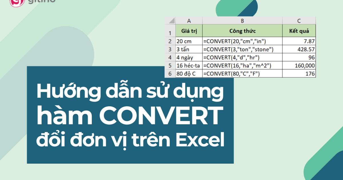 Hướng dẫn sử dụng hàm CONVERT để đổi đơn vị trong Excel