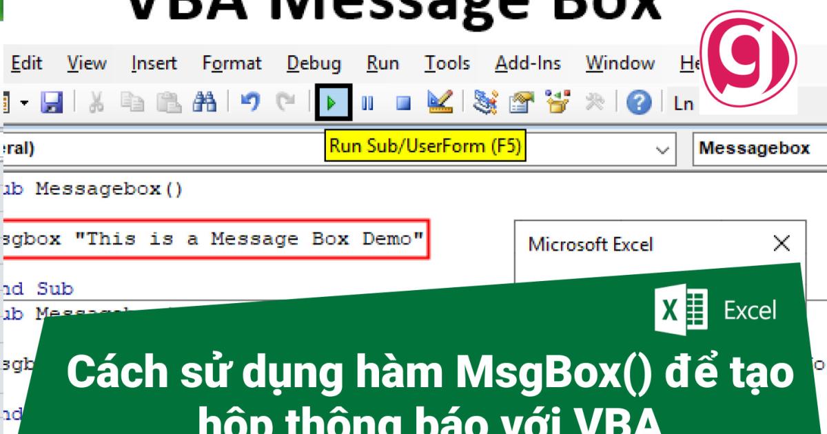Cách sử dụng hàm MsgBox() để tạo hộp thông báo với VBA