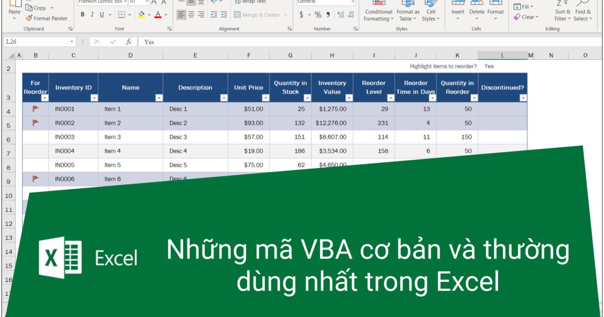 Hướng dẫn những mã VBA cơ bản và thường dùng nhất trong Excel