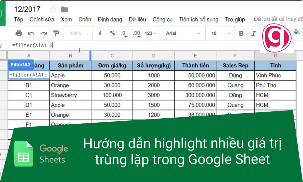 Hướng dẫn cách tự động tô màu giá trị trùng lặp trong Google Sheet