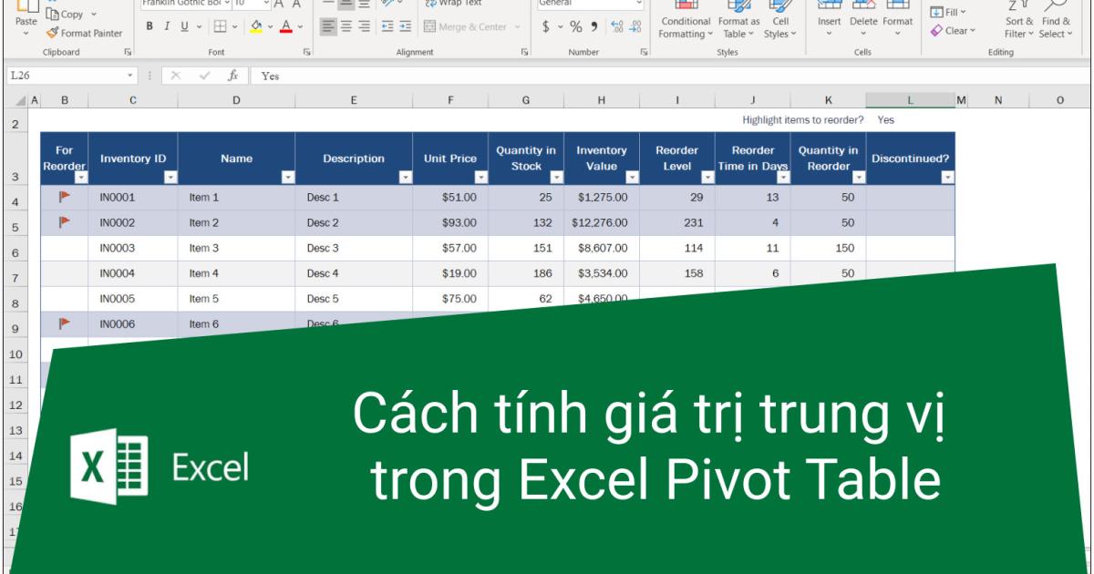 Hướng dẫn cách tính giá trị trung vị trong Pivot Table Excel