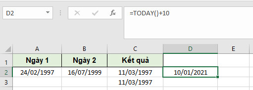 Cách cộng, trừ ngày tháng năm trong Excel để tính số ngày đơn giản