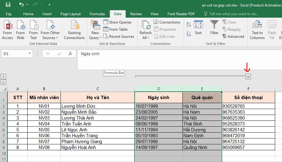 Cách ẩn cột, gộp cột trong Excel nhanh và chuẩn