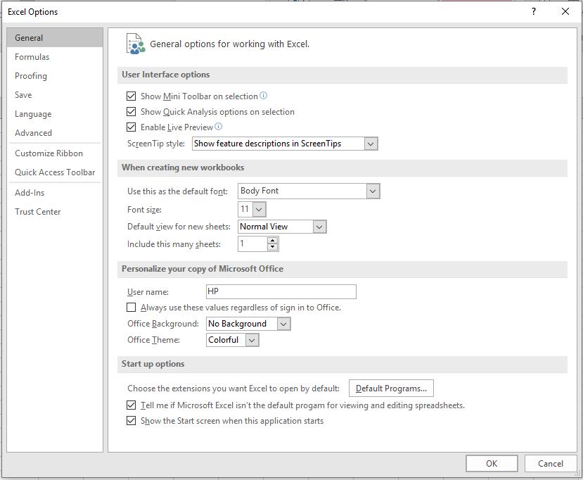 Chọn Options để định dạng số thập phân trong Excel