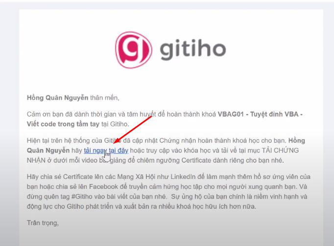 Hướng dẫn cách lấy Chứng nhận hoàn thành khoá học trên Gitiho.com
