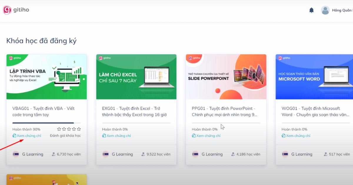 Hướng dẫn cách lấy Chứng nhận hoàn thành khoá học trên Gitiho.com