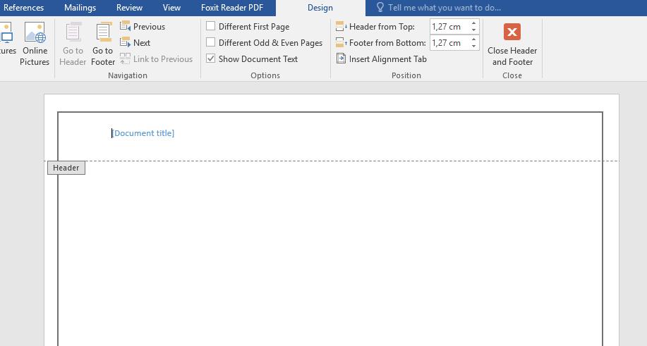 Tạo header trong word 3
