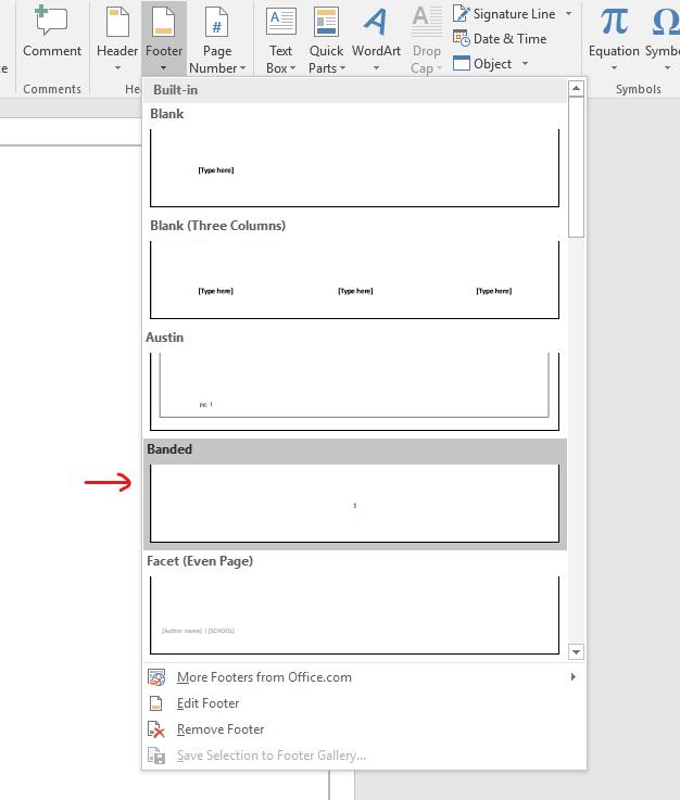 Tạo Footer trong Word 1