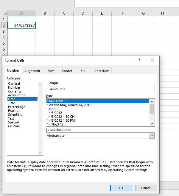 Cách định dạng Ngày Tháng Năm trong Excel chuẩn và thống nhất