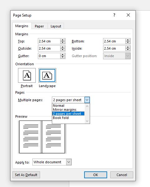 Cách in tài liệu khổ A5 trên khổ A4 trong Word