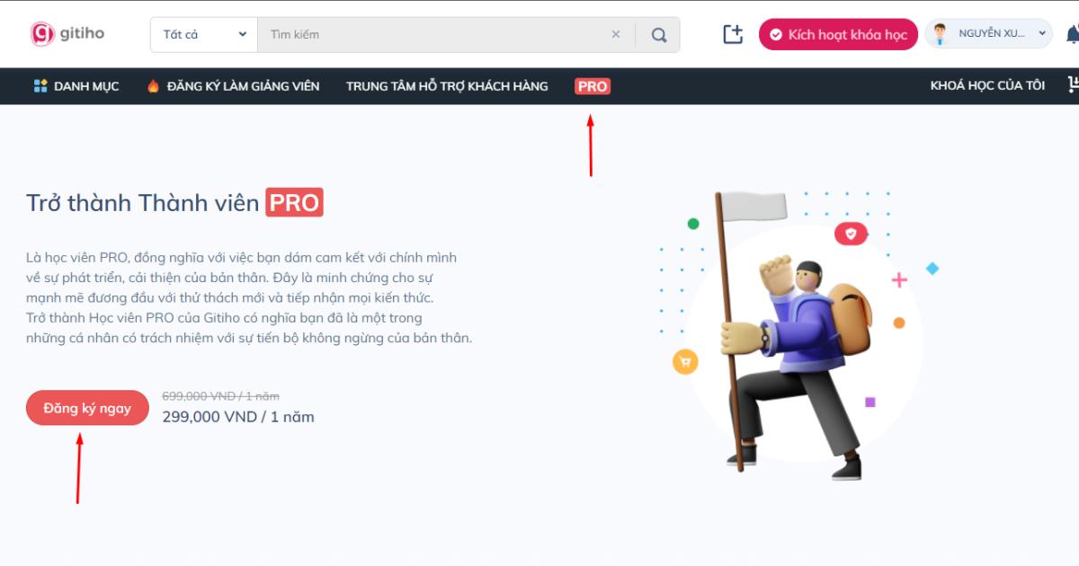 Hướng dẫn cách đăng ký Gói Thành viên PRO trên Gitiho