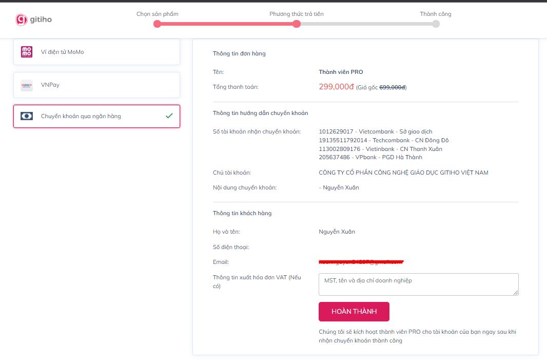 Hướng dẫn cách đăng ký Gói Thành viên PRO trên Gitiho