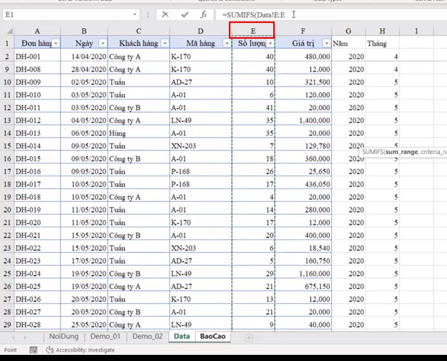 Hướng dẫn cách sử dụng hàm SUMIFS để tính kết quả báo cáo trong Excel