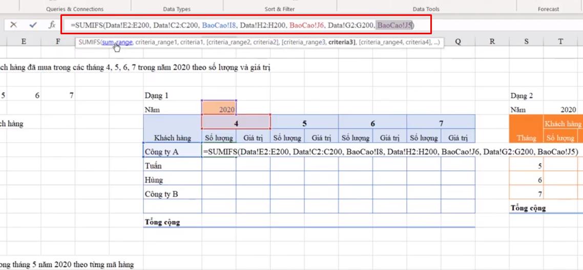 Hướng dẫn cách sử dụng hàm SUMIFS để tính kết quả báo cáo trong Excel