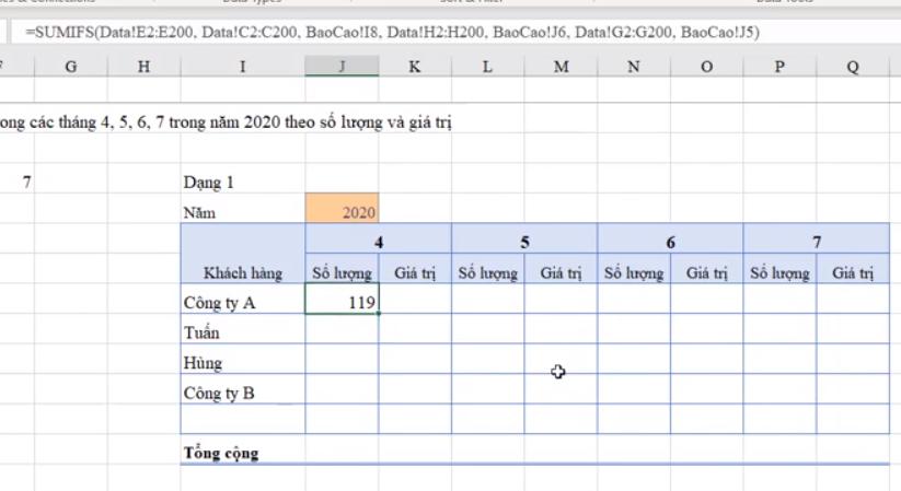 Hướng dẫn cách sử dụng hàm SUMIFS để tính kết quả báo cáo trong Excel