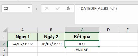 Cách trừ ngày trong Excel bằng hàm DATEDIF