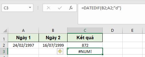 Hàm Datedif là lấy số lớn hơn trừ số nhỏ hơn