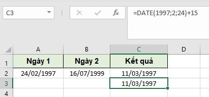 Cộng trừ ngày tháng trong Excel bằng hàm DATE