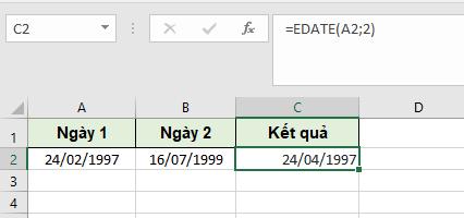 cách cộng tháng trong Excel