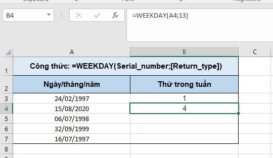 Thay đổi tham số của hàm weekday trong excel