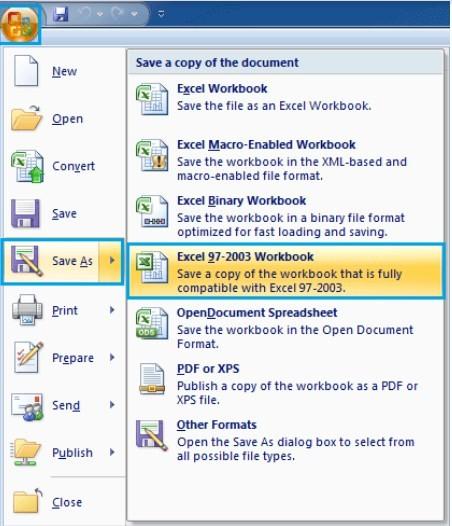 Chuyển file XLSX sang XLS trong Excel 2007