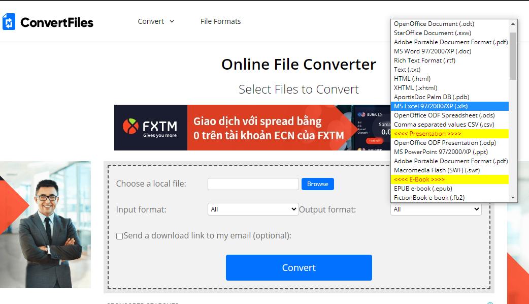 Chọn định dạng Muốn đổi là XLS