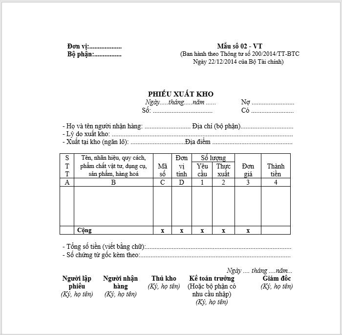 Cách tải và điền mẫu phiếu xuất kho trên Excel theo Thông tư 200