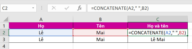 Cách ghép nối ký tự bằng hàm CONCATENATE trong Excel và TEXTJOIN