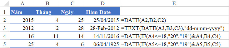 Hướng dẫn sử dụng các hàm lấy tháng, năm trong Excel - Hàm thời gian YEAR, MONTH, DATE (kèm bài luyện tập)