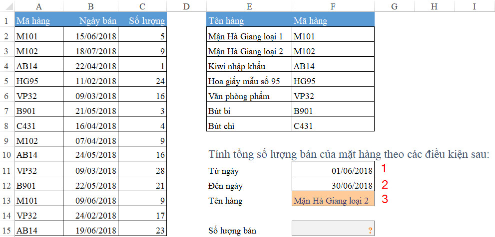 Cách sử dụng hàm SUMIF phối hợp với hàm VLOOKUP để tính tổng giá trị theo điều kiện và tra cứu dữ liệu trong Excel?