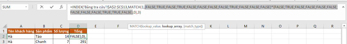 Cách hàm index match 2 điều kiện hoạt động