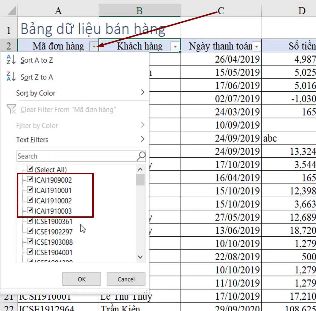 Cách lọc dữ liệu trong Excel - Phần 4: Kỹ thuật lọc dữ liệu dạng Text
