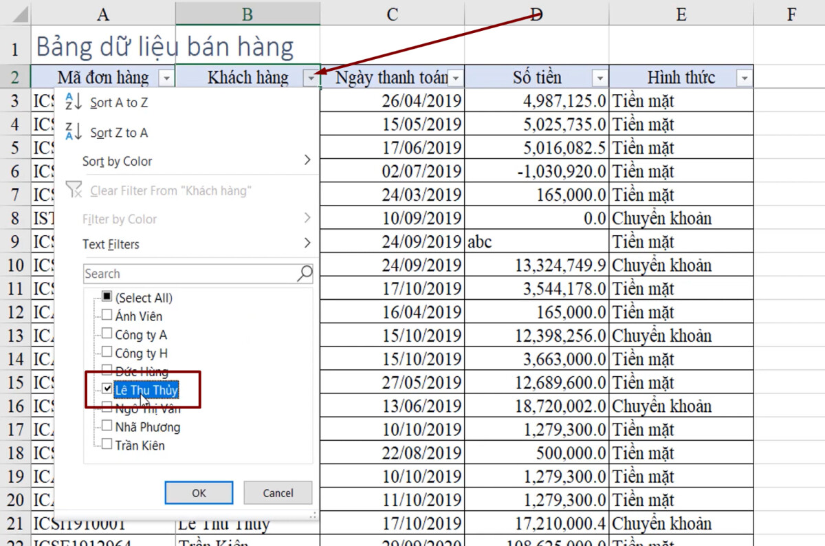 Cách lọc dữ liệu trong Excel - Phần 4: Kỹ thuật lọc dữ liệu dạng Text