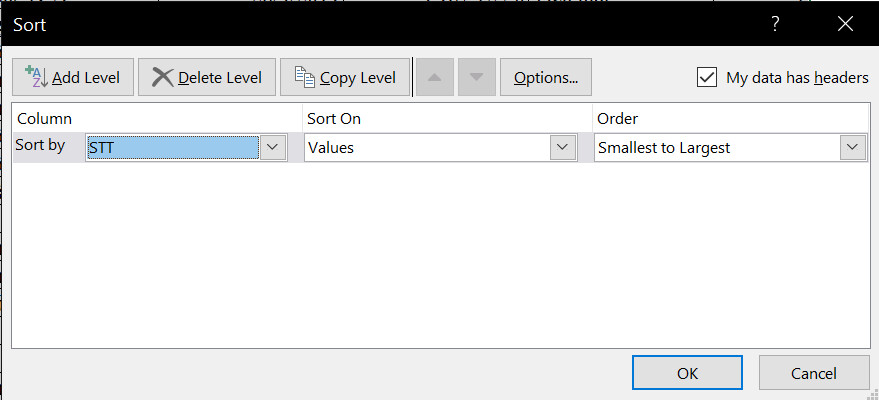 Hướng dẫn cách dùng chức năng sắp xếp dữ liệu - Sort trong Excel