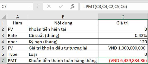 ﻿Hàm PMT tính số tiền thanh toán hàng tháng cho khoản vay trong Excel