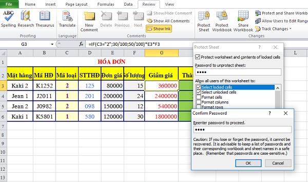 nhập mật khẩu bảo vệ vào ô Password to unprotect sheet
