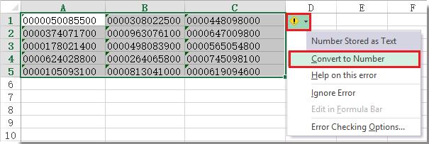 cách bỏ số 0 ở đầu trong excel bằng convert to number