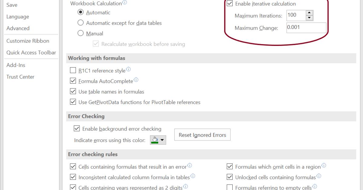 Cài đặt cho phép lặp lại trên Excel