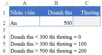 bài tập Cấu trúc hàm IF ELSE trong Excel lồng nhau
