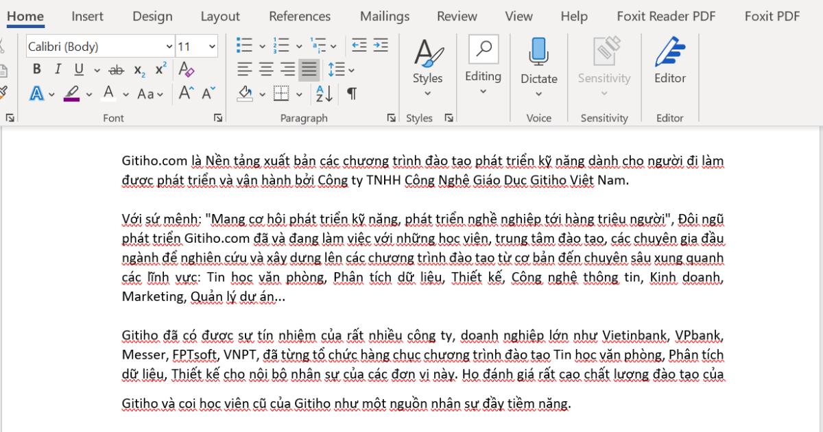Cách căn lề đều 2 bên văn bản