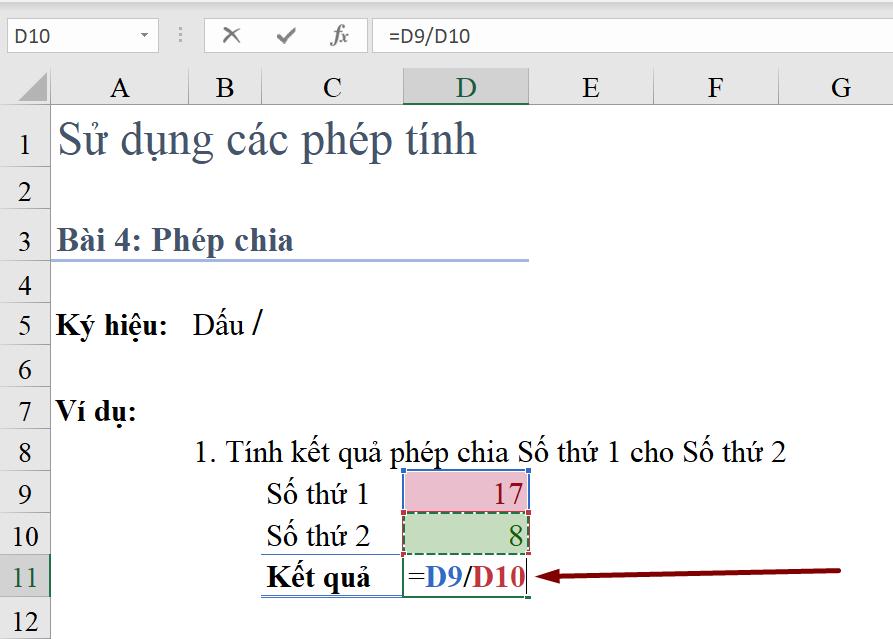 Hàm với dữ liệu dạng Number : Cách cộng trừ nhân chia trong Excel