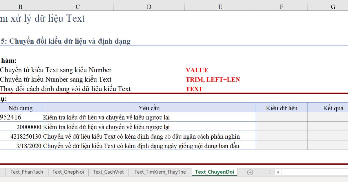 Cách xử lý dữ liệu dạng Text với các hàm trong Excel (Phần 5)