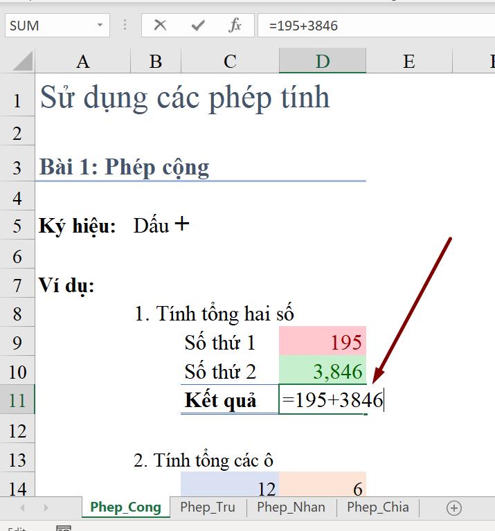 Hàm với dữ liệu dạng Number : Cách cộng trừ nhân chia trong Excel