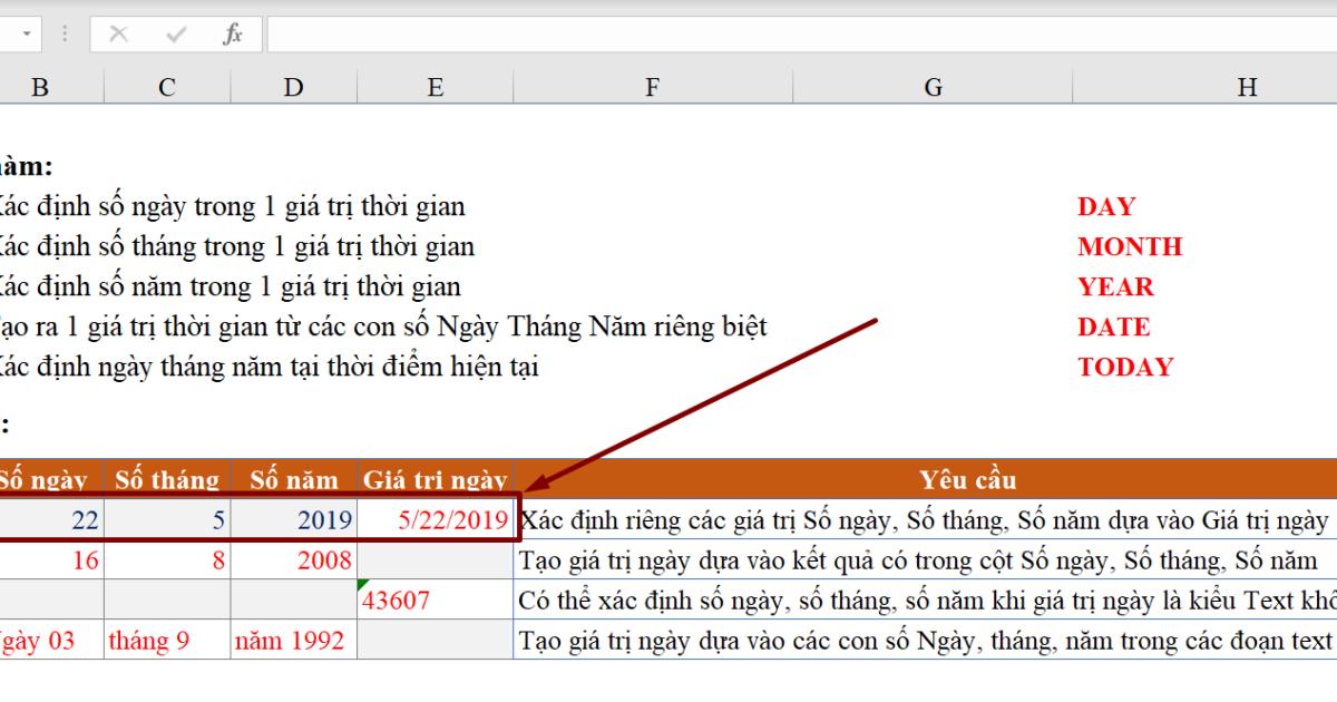 Hàm với dữ liệu Date - Time: Hàm với định dạng ngày tháng trong Excel