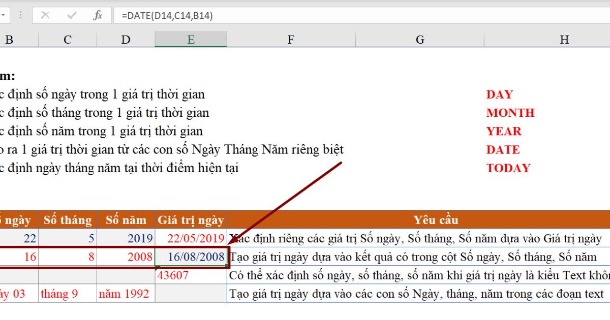 Hàm với dữ liệu Date - Time: Hàm với định dạng ngày tháng trong Excel