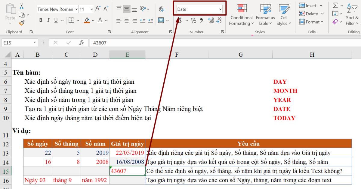 Hàm với dữ liệu Date - Time: Hàm với định dạng ngày tháng trong Excel