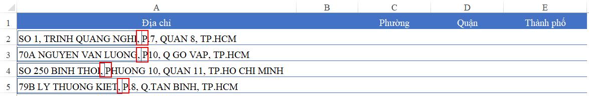 HƯỚNG DẪN CÁCH TÁCH ĐỊA CHỈ TRONG EXCEL